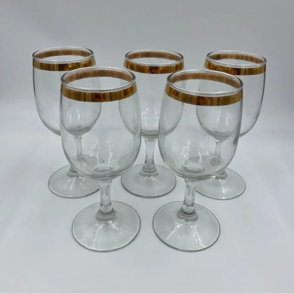 Vintage Mid-Century Gold Rimmed‎ Wine Glass Set